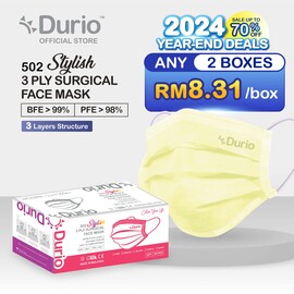 Durio 502 Stylish 3 Ply Surgical Face Mask - Yellow- (50pcs)